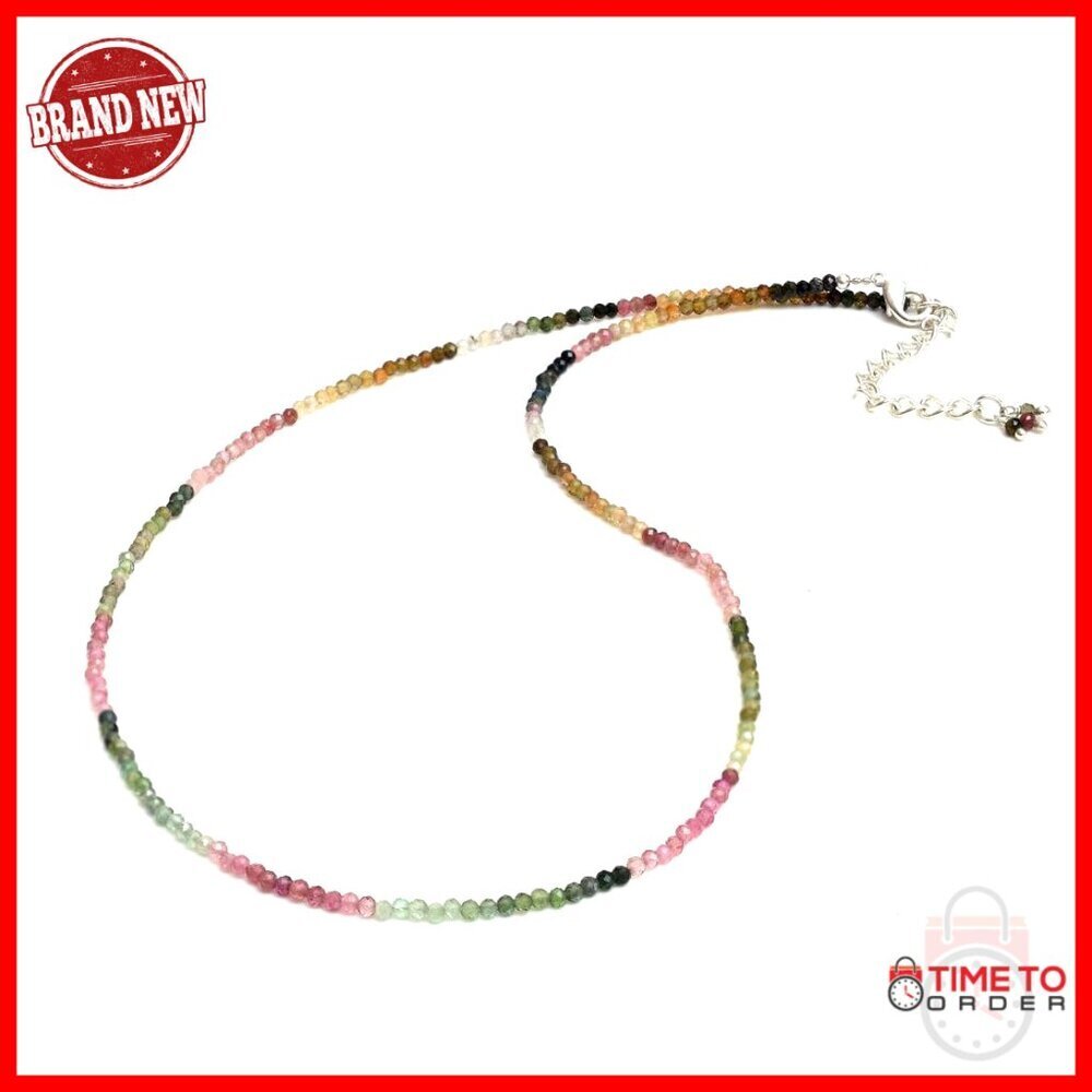 Watermelon Tourmaline Necklace, 18 Inch, Silver Plated Chain, Healing Crystals